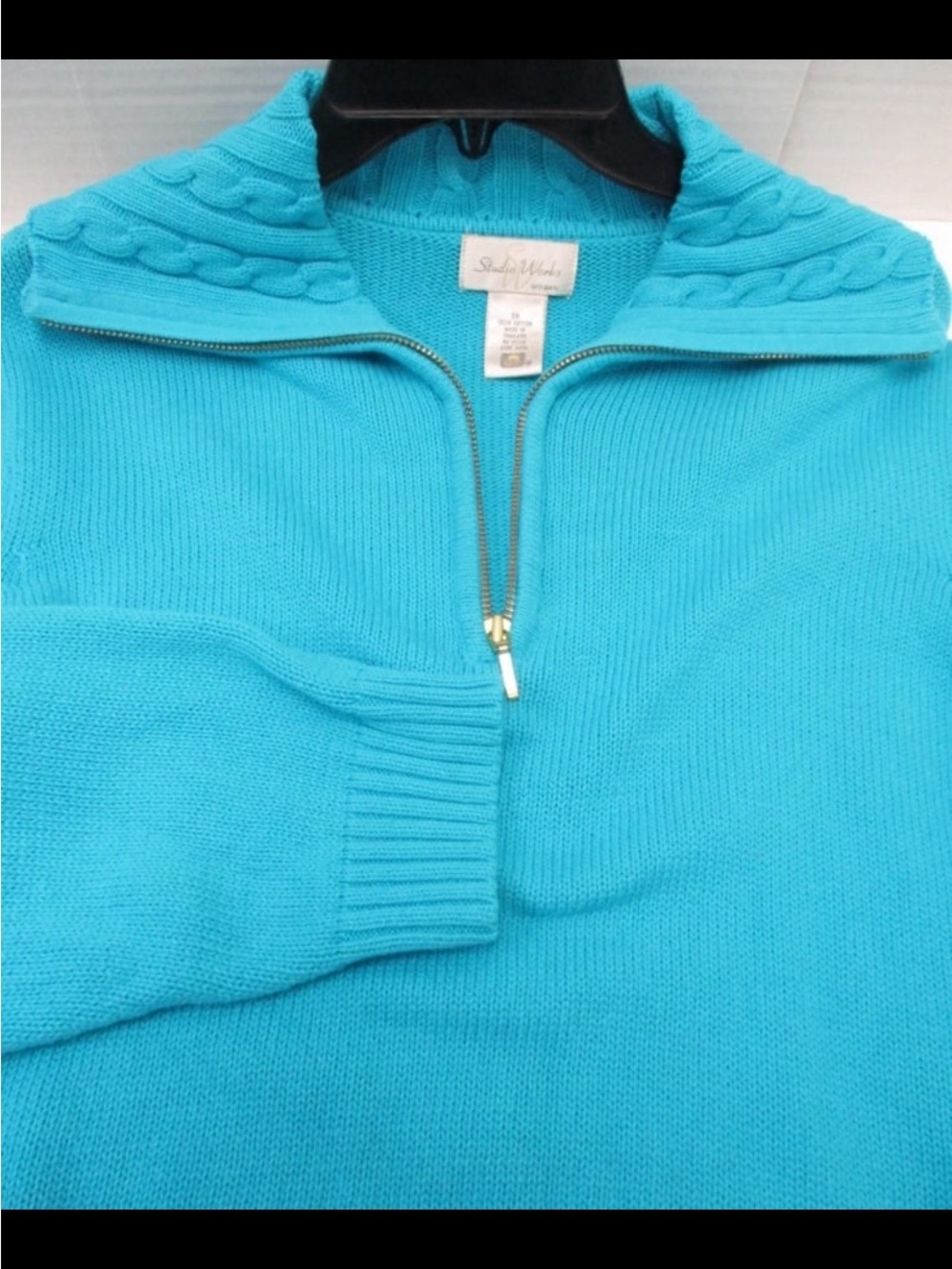 Studio Works Turquoise Half-Zip Turtleneck Sweater